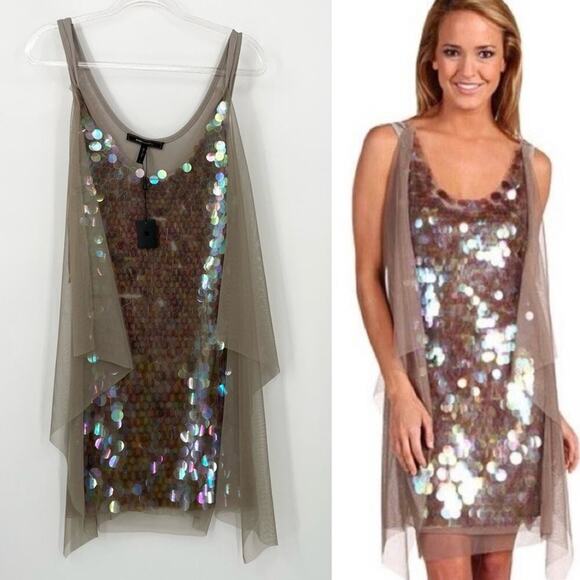 BCBGMax Azria Nea Sequin Sparkle Sleeveless Dress Tulle Size Small - Picture 1 of 13